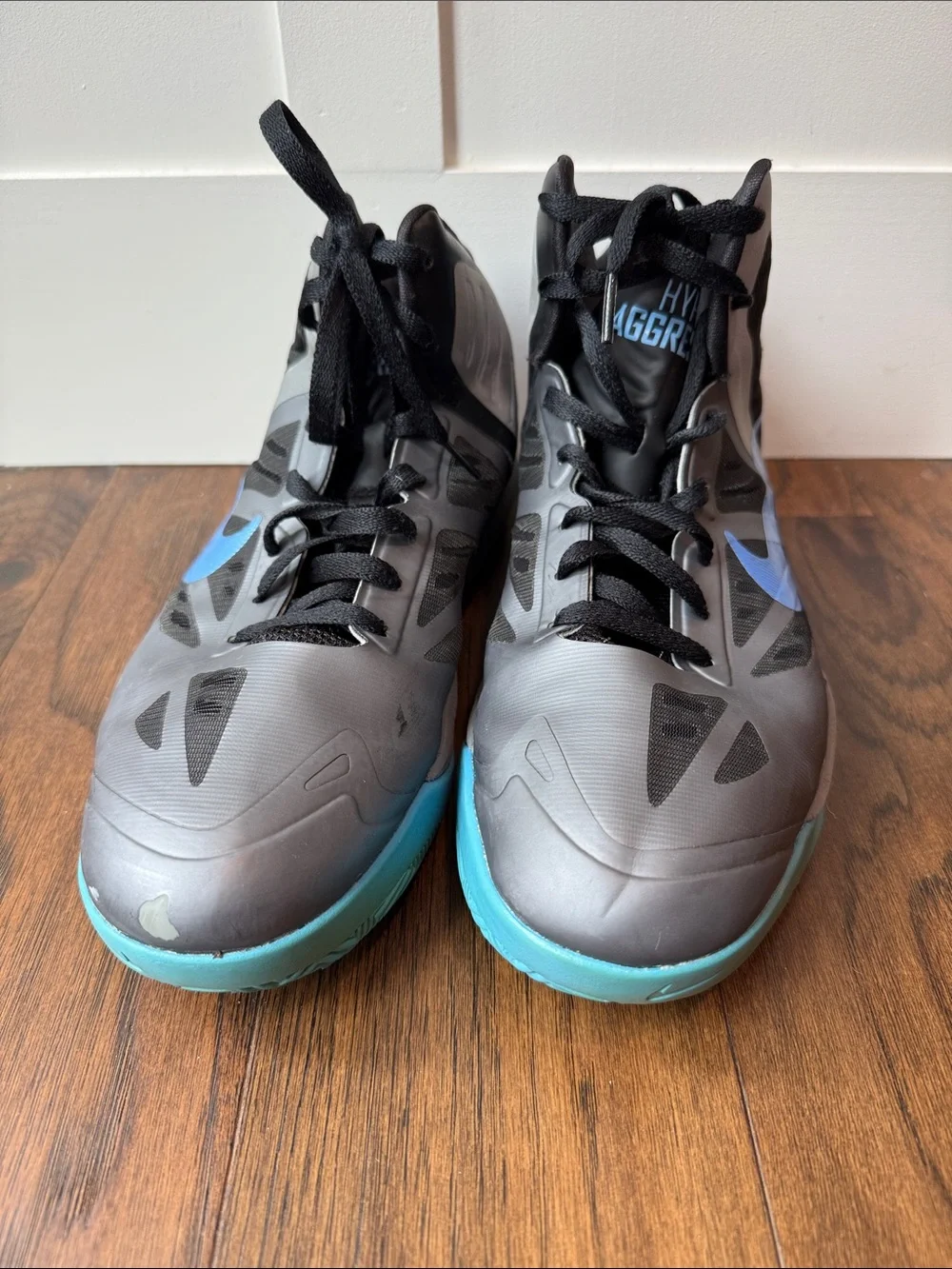 Nike Gray & Teal Blue High-Top Basketball Shoes with Blue Swoosh